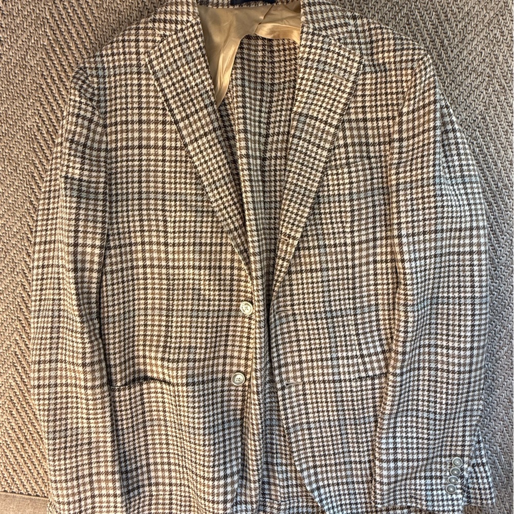 Barba Napoli Beige, White and Blue Checkered Blazer